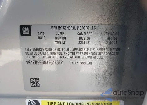 2010 Chevrolet Malibu Ls из США, поврежденный, VIN 1G1ZB5EB6AF318382